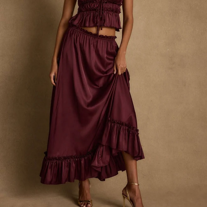 skirt 12th Tribe Women's Mulberry Satin Maxi Skirt 12th Tribe $74