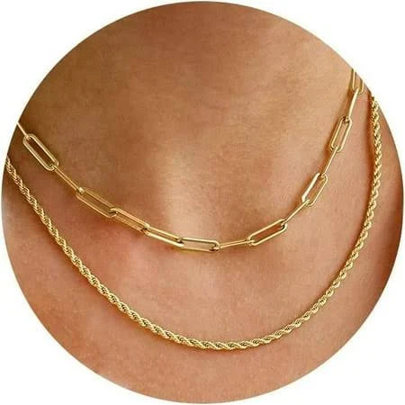 accessory 14K Dainty Gold Layered Cuban Link Chain Necklace Walmart - esunarty Direct $14.99