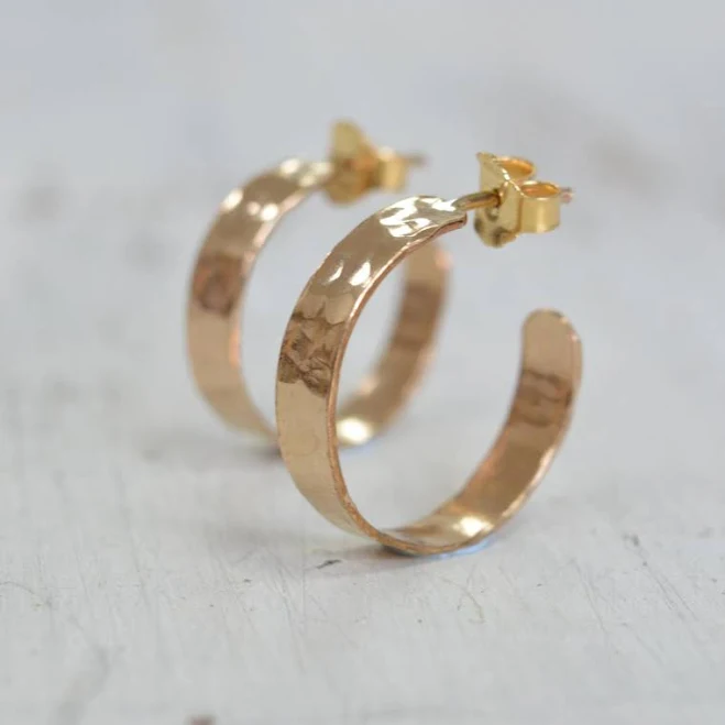 accessory 14K Gold Filled Hammered Wide Hoop Earrings Avnis $50