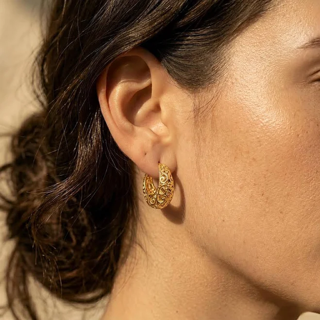 accessory 14K Gold Victorian Scrollwork Filigree Hoop Earrings Etsy - Seller $19.6