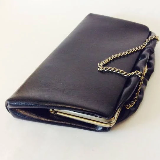 bag 1960s Faux Leather Clutch with Gold Chain Strap Etsy - chrisaliciavintage $24.83