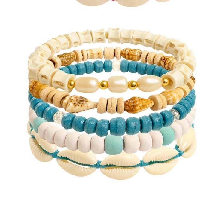 accessory 22-25pcs Bohemian Stackable Bracelet 5 Sets, Natural Beaded Stretch Bracelets, Eco-Friendly Wood, Shell & Bone Etsy - Seller $16.99