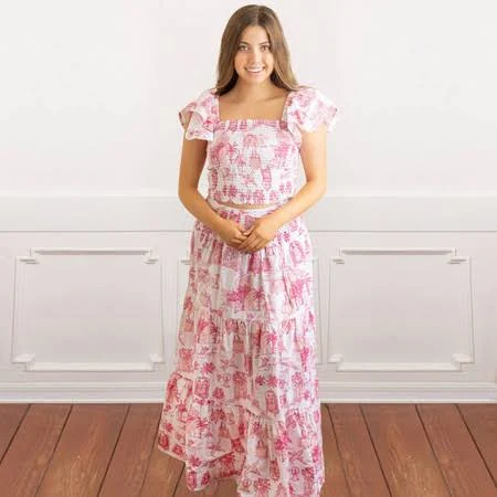 matching set 8 Oak Lane Toile Smocked Flutter Sleeve Top & Skirt Set 8 Oak Lane $83