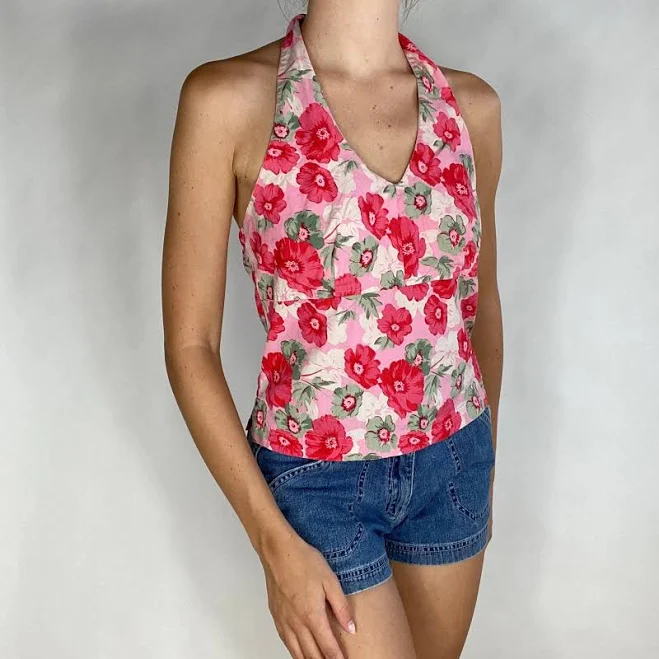 halter top 90s Cottage Core Floral V-Neck Halter Top Etsy - shopAKIND $25.5