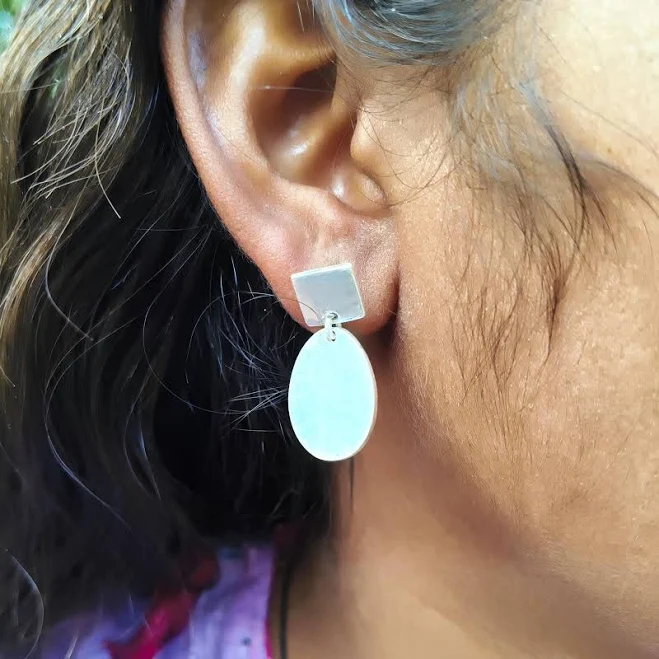 accessory 925 Modern Square Oval Silver Geometric Drop Earrings Etsy - Seller $18