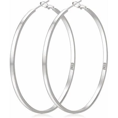 accessory 925 Sterling Silver Earrings, Large Women's Silver Hoop Earrings, Lightweight Large Earrings, Hypoallergenic Delicate Earrings, Sizes: 30/40/50/60/65/ Walmart - Seller $13.11