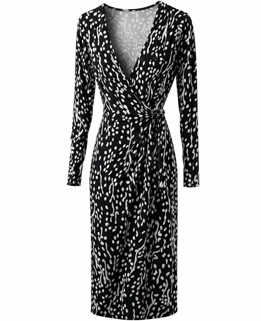 dress A Day Black White Abstract Print Wrap Midi Dress Xl eBay $20