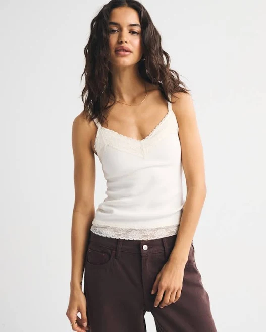 top Abercrombie & Fitch Women's Bra-Free Lace-Trim Rib Cami Abercrombie & Fitch $35
