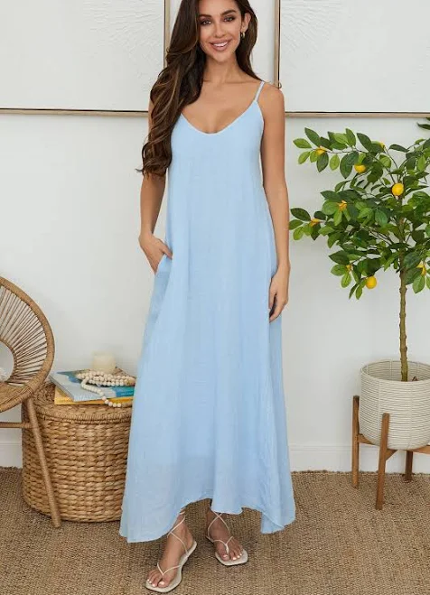 dress Adjustable Strap Linen Maxi Oriana Lifestyle $168