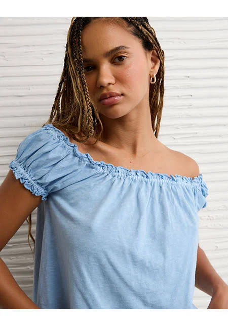 off-shoulder top AE Sunchaser Off The Shoulder Knit Swing Top American Eagle Outfitters $11.98
