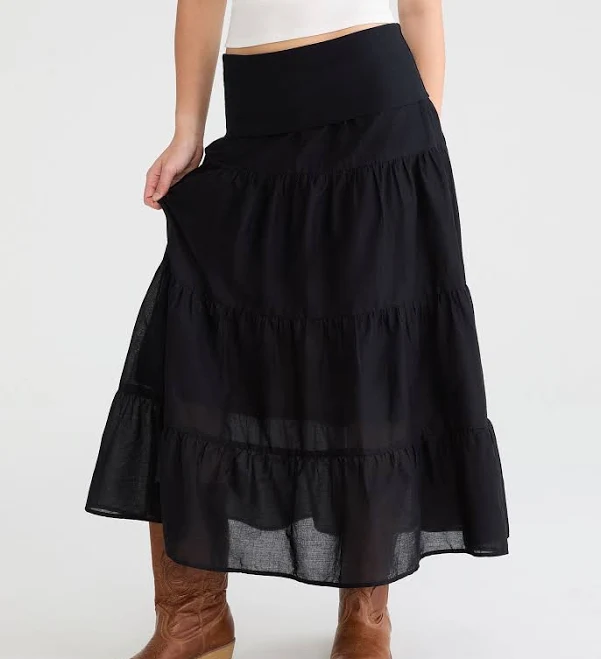 maxi skirt Aeropostale Women's Tiered Fold-Over Maxi Skirt Aeropostale.com $32.97