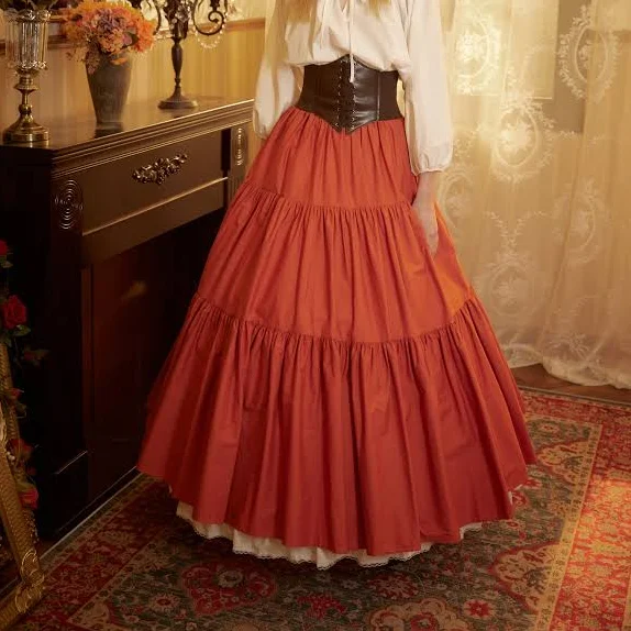 skirt Agnes Victorian Tiered Cotton Maxi Skirt Sueasyretro $43.99