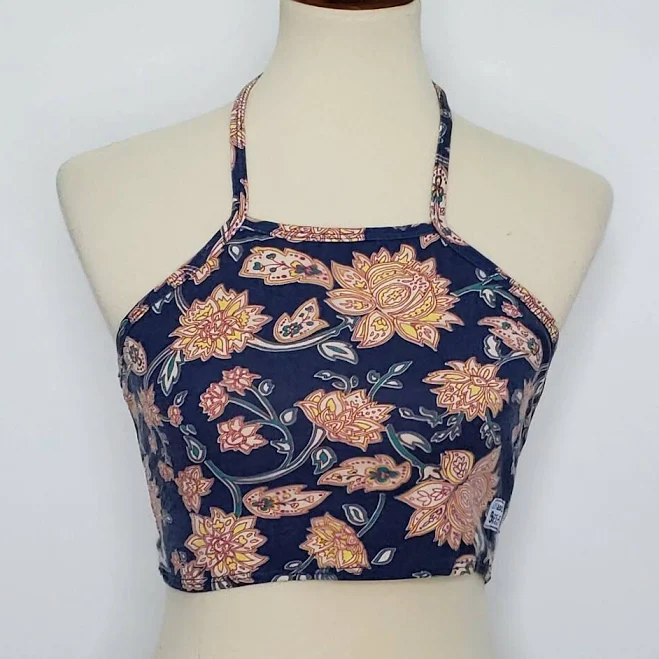 halter top Ai-14blue Asphalt Blue Floral/paisley Halter Crop Top Sz Small eBay - sofloflipper $10.39