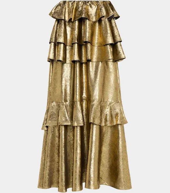 skirt AKNVAS Vilhelmine Metallic Tiered Maxi Skirt Women's Neiman Marcus $600