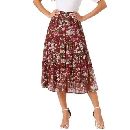 skirt Allegra K Women's Floral Chiffon A-Line Skirt Walmart - Tasharina Corp $33.98