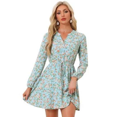 dress Allegra K Women's Floral Print Button Front Puff Sleeve Tie Waist Shirt Dress Target $44.99