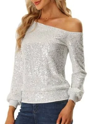off-shoulder top Allegra K Women's Off Shoulder Sequins Tops Disco Party Sparkly Glitter Top Target $44.99