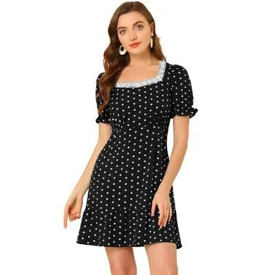 dress Allegra K Women's Sweetheart Neck Ruffled Hem Puff Short Sleeve Polka Target $26.99