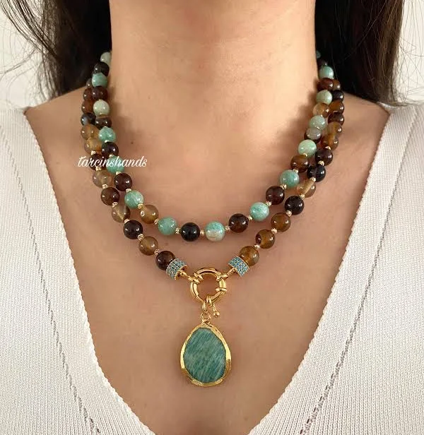 accessory Amazonite and Moss Agate Boho Necklace Etsy - Seller $142.49