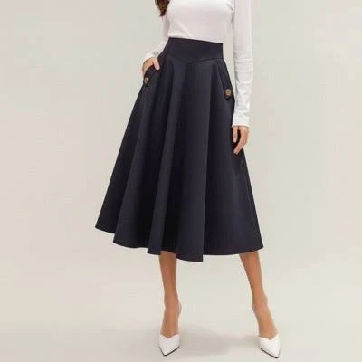 skirt Anna-Kaci Women's Structured High Waist Midi A-Line Skirt with Button- Target $34.2