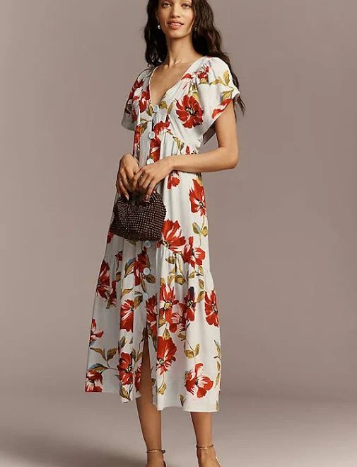dress Anthropologie The Reneé Flutter-Sleeve Linen Midi Dress Anthropologie $168