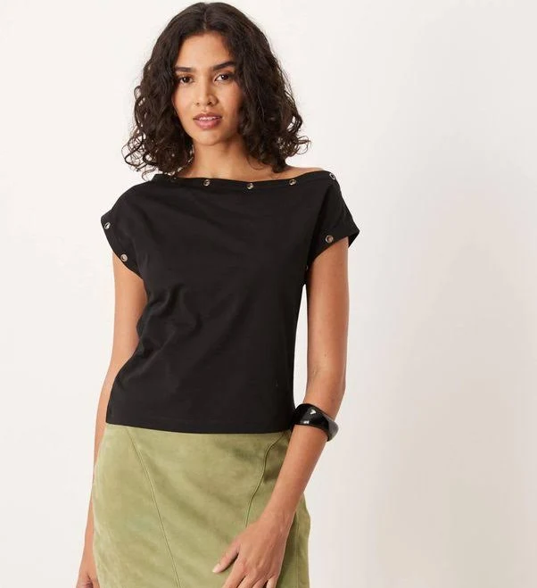 off-shoulder top ASOS Off The Shoulder Short Sleeve T-Shirt with Ring Stud Lyst $39.99