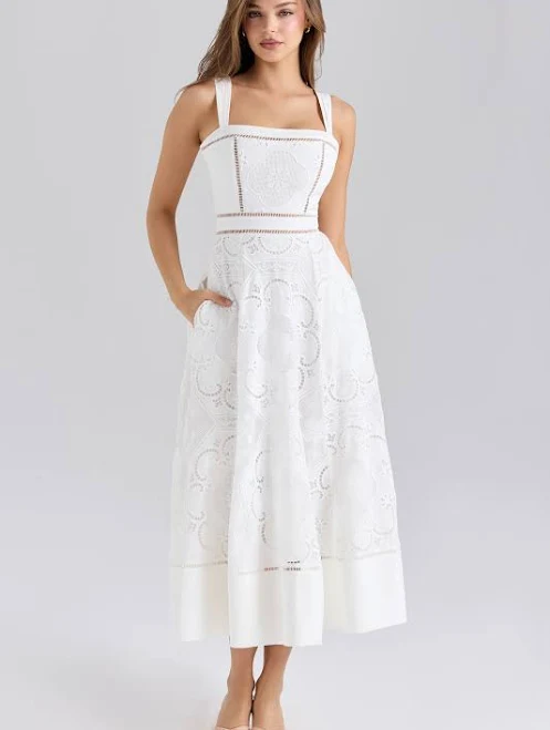 dress Ava Stretch Cotton Broderie Anglaise Midi Dress House of CB $369