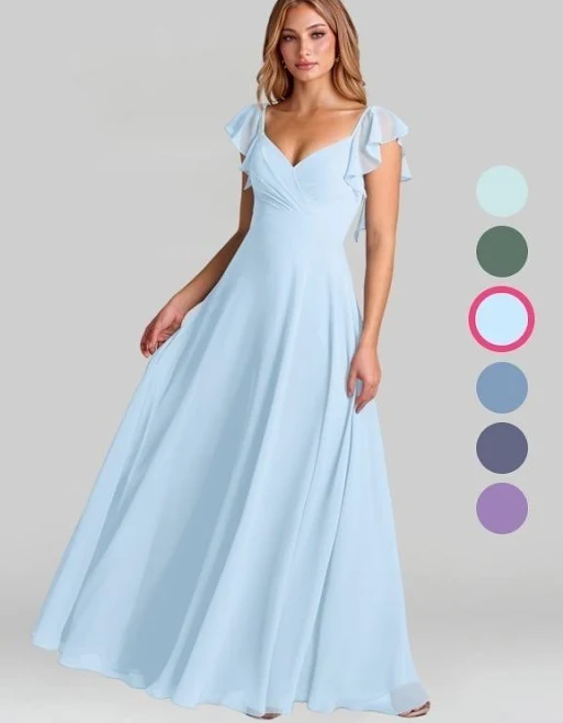 dress Azazie A-Line V-Neck Floor-Length Chiffon Bridesmaid Dresses Azazie.com $99