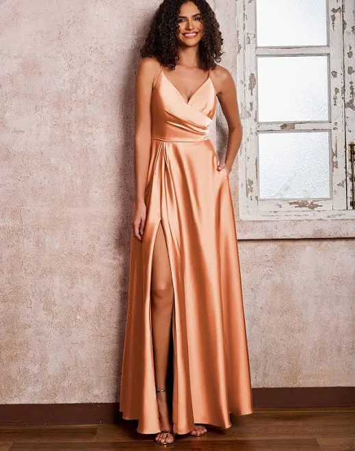 dress BABARONI V-Neck Spaghetti Strap Satin Maxi Dress with Pockets Babaroni.com $99