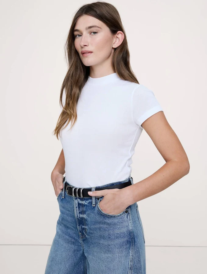 top Banana Republic Women's Airy Cotton Mock-Neck T-Shirt Banana Republic $50