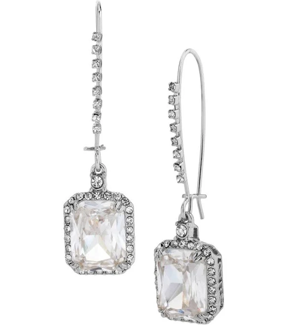 accessory Betsey Johnson Women's Silver-Tone Crystal Cubic Zirconia Square Long Drop Earrings Dillard's $38