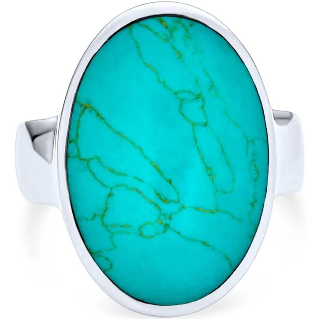 accessory Bling Jewelry Large Oval Cabochon Natural Blue Turquoise Bezel Set Statement Ring Sterling Silver - Aqua Macy's $57.19