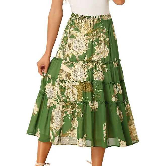 skirt Boho Floral Chiffon Tiered Ruffle Midi Skirt Kohl's $39.99
