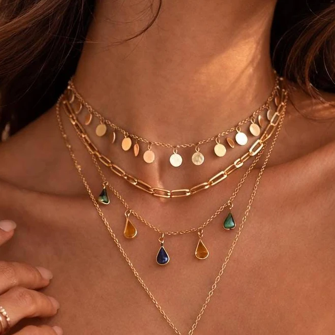 accessory Boho Layered Gold Necklace Set with Gemstone Medallion Etsy - Seller $30.06