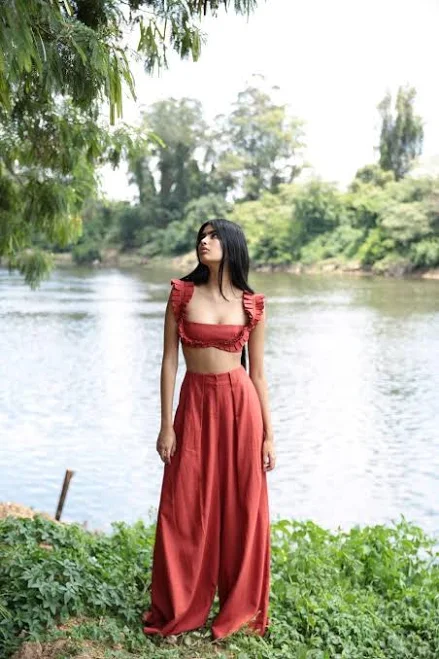 matching set Boho Linen Crop Top and Wide Leg Pants Set Etsy - Seller $94