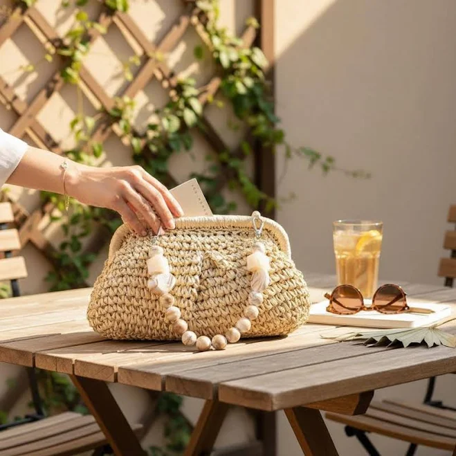 bag Boho Straw Clutch Handbag with Beaded Handle Etsy - Seller $85.79