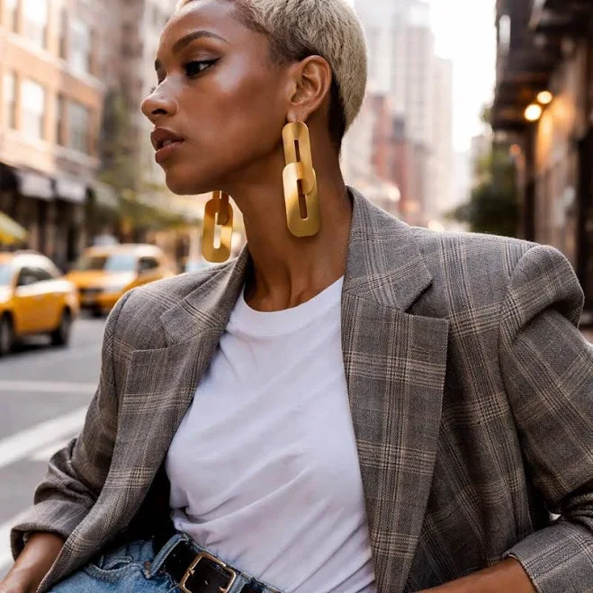 accessory Bold Gold Statement Earrings - Oversized Sculptural Drop Dangle Earrings - Lightweight Contemporary Jewelry for Everyday Elegance Etsy - LakaLuka $87.68