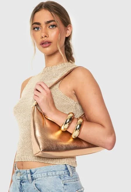 bag Boohoo Women's Metallic PU Shoulder Bag with Crossbody Strap boohoo USA $29.2