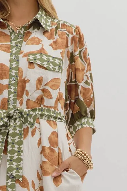 dress Botanical Print Midi Shirt Dress Presley Boutique $93