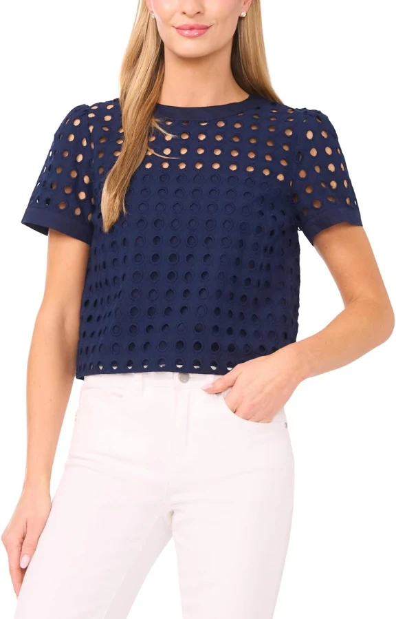 top CeCe Women's Circle Eyelet Top Macy's $39.5