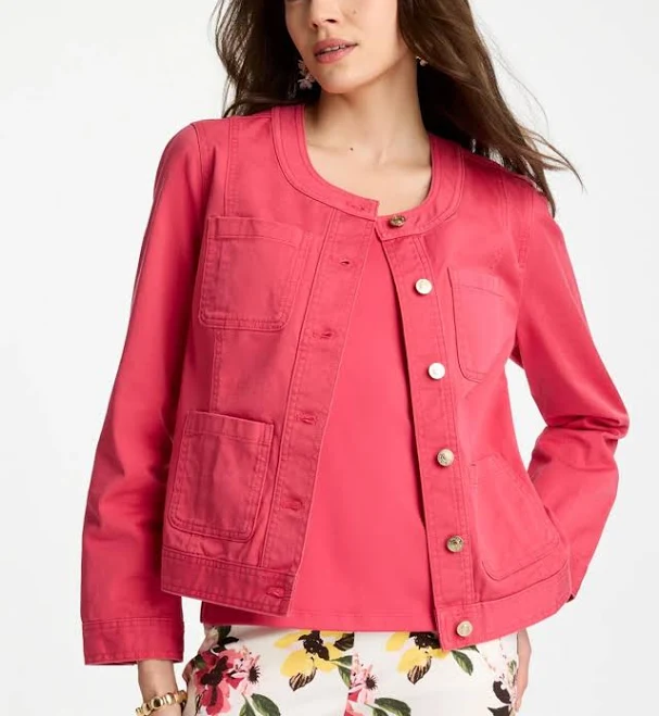 lace outfits Chico's Women's Collarless Twill Box Jacket Chico's $59.99