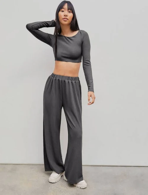 matching set CIDER Women's Knit Fabric Wide Leg Trousers & Crop Top Set High Stretch Daily Cider $14.94