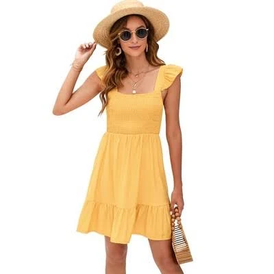 dress Clearlove Women's Square Neck Tie Back Ruffle Sleeve Tiered A-Line Dress Target $30.99