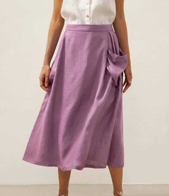 skirt Comfort Fit Linen A-Line Midi Skirt Linticoshop $89.9