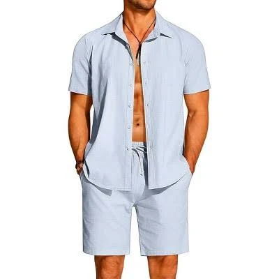 matching set COOFANDY Men's 2 Piece Cotton Linen Short Sleeve Button Down Shirt Target $40.09