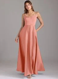 dress Coral A-Line Off the Shoulder Stretch Satin Convertible Dress Azazie.com $99
