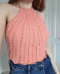 top Coral Crochet Halter Neck Tie Top Etsy $39.37