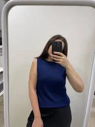 top Deep Blue Silk Knit Blouse: Sleeveless Boat Neck Luxury Top Etsy $116