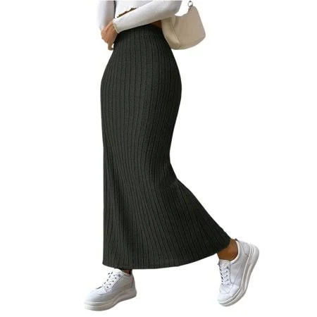 skirt Delconic Womens Ribbed Knit Maxi Skirt High Waist Stretchy Slim Fit Long Skirt Casual Soft Elastic Waistband Ankle Length Black M, Women's, Size: Walmart - dGslk $13.59