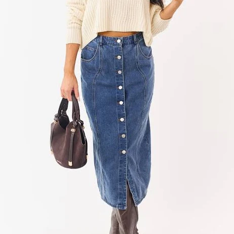 skirt Denim Midi Skirt Lime Lush $42.95